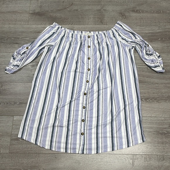 No Comment Plus Striped Off The Shoulder Knit Shirt Dress 3X - Picture 7 of 15